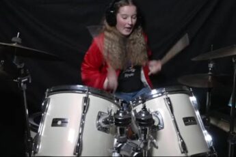 Nancy Tilley playing the drums