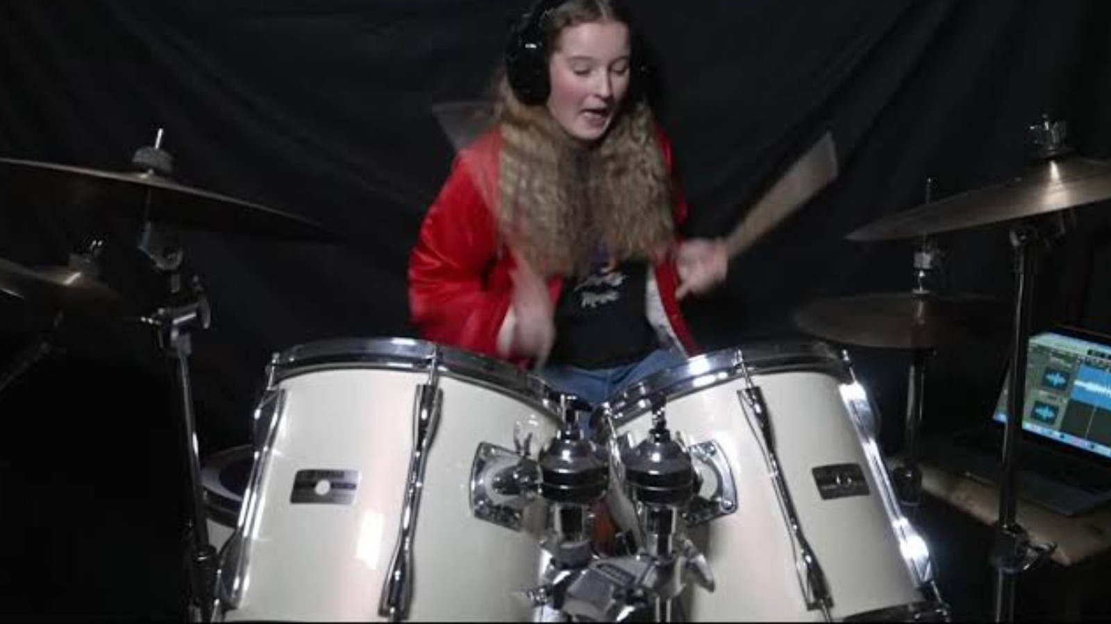 Nancy Tilley playing the drums